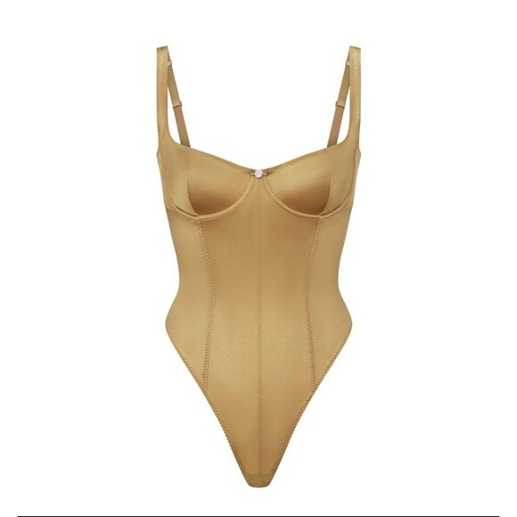 NWT SKIMS STRETCH SATIN BODYSUIT - 2X/Pyrite - Picture 1 of 4